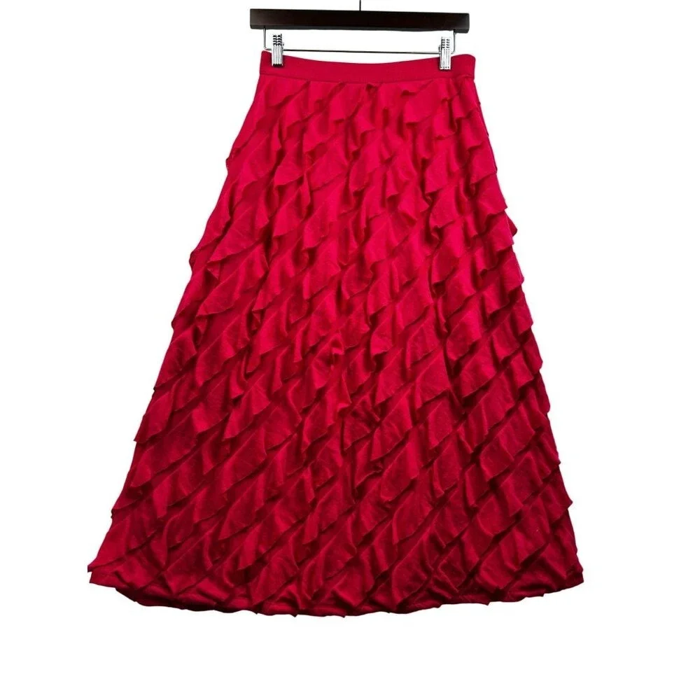 Cable & Gauge Skirt Womens Small Hot Pink Ruffle Tiered Ultra Feminine Flowy Y2K